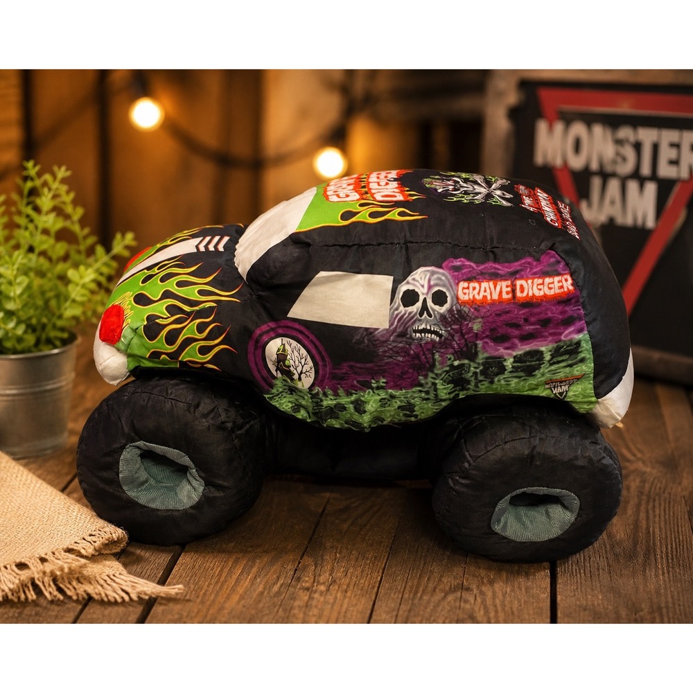 Monster Jam Grave Digger Plush‎ Monster Truck Stuffed Toy Black  Flames 2001